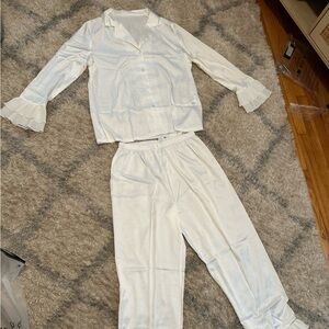 Elegant Ruffle White Women's PJ set